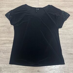 Elegant Black Women's Top W/ Jeweled Sleeve Details Size MEDIUM
